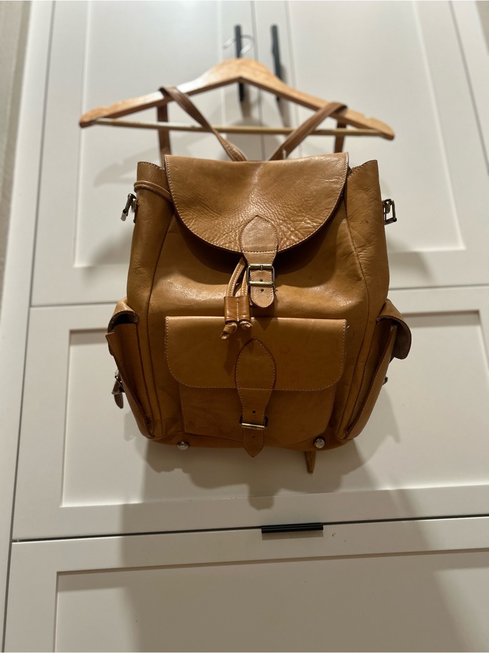 Tan Leather Buckle Backpack
